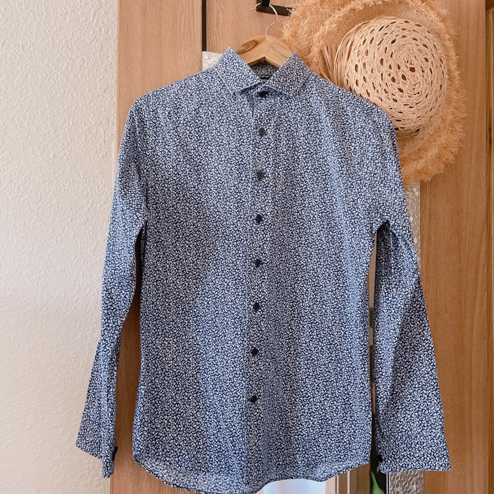 Express extra slim blue/white floral shirt